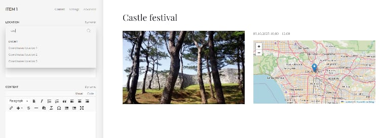 YOOtheme map element with event