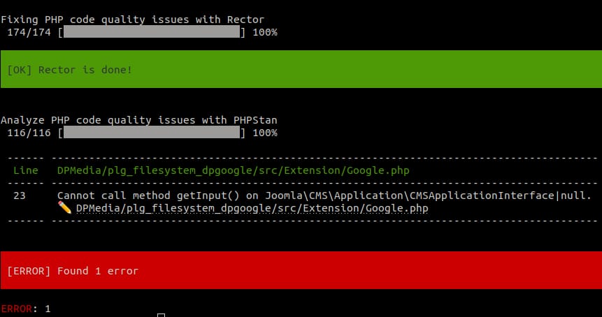 Code quality output in terminal