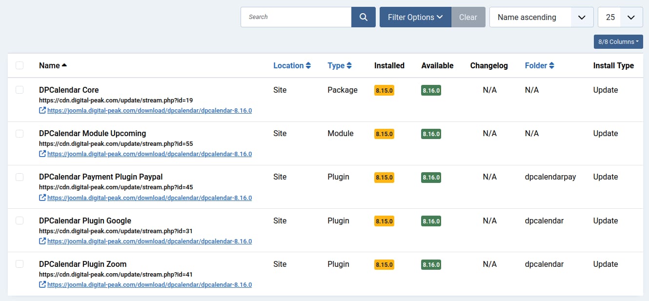 Updates in Joomla back end