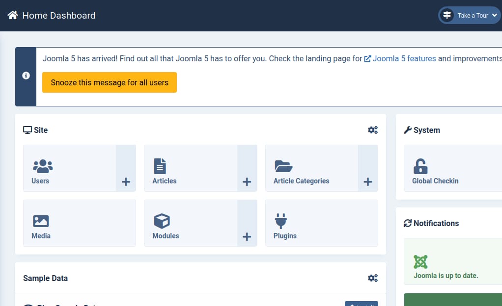 Joomla dashboard