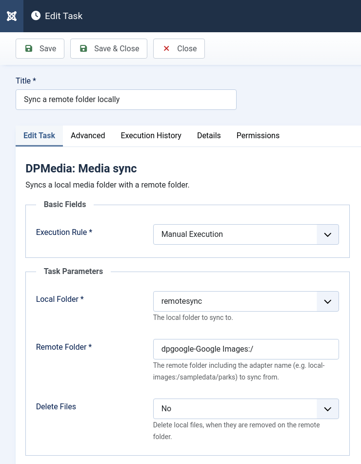 DPMedia task sync params