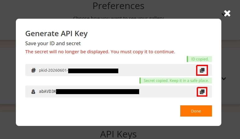 Piwigo API keys