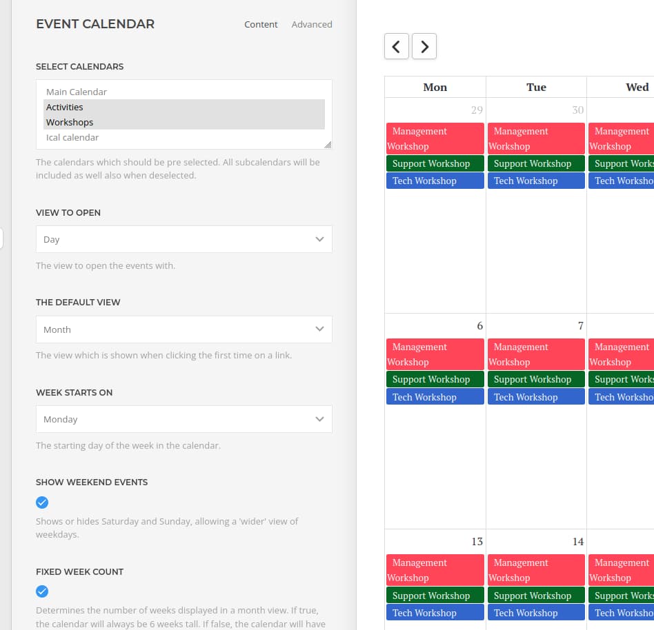 Yootheme element calendar