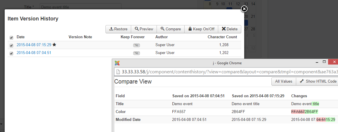 dpcalendar 5 history tracking