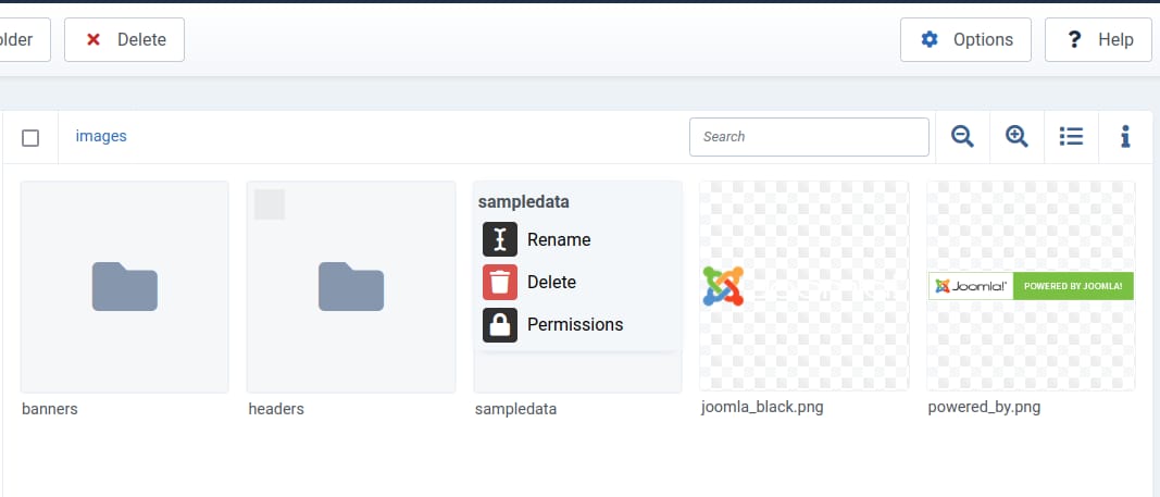 actions lists in media manager for folder