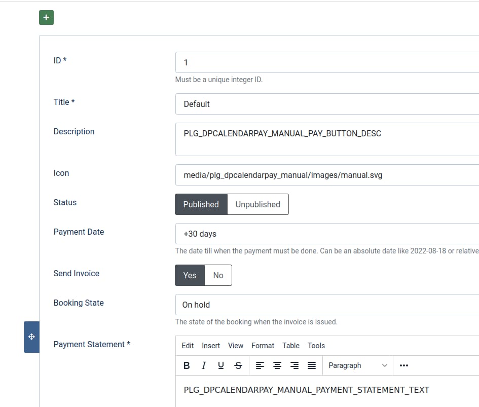 Manual payment plugin options