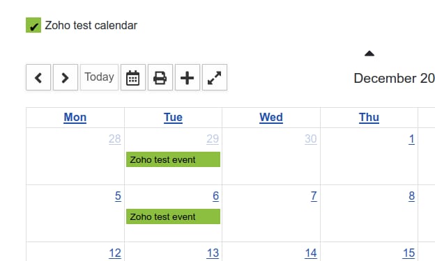 Zoho calendar in Joomla