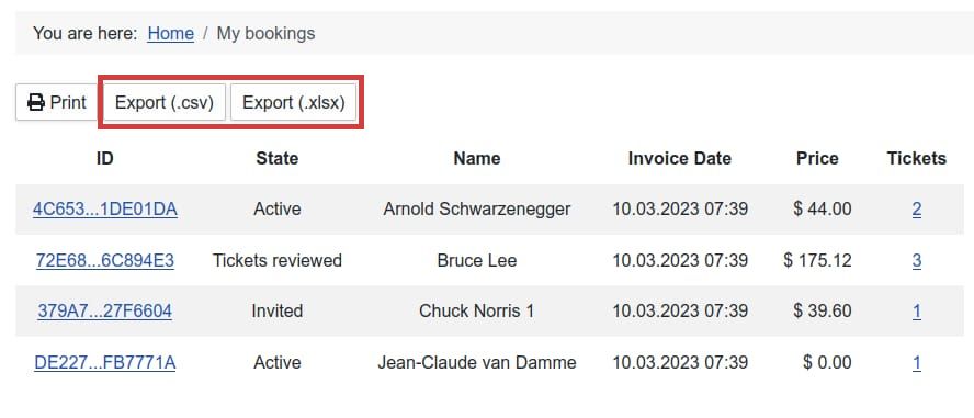 Export buttons in DPCalendar