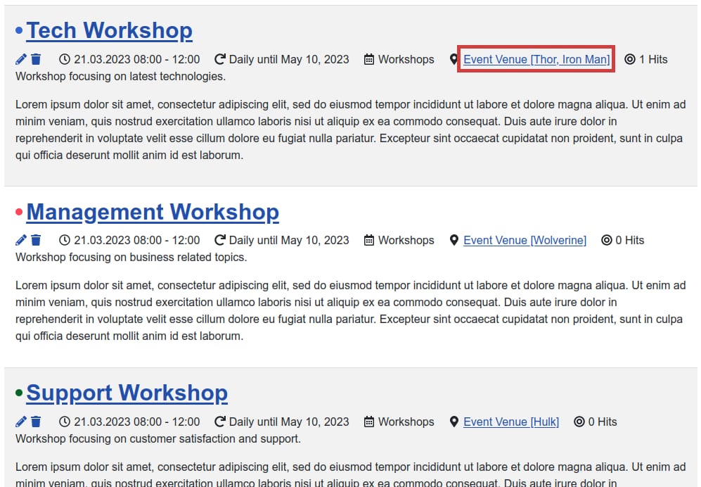 Room names in DPCalendar list views