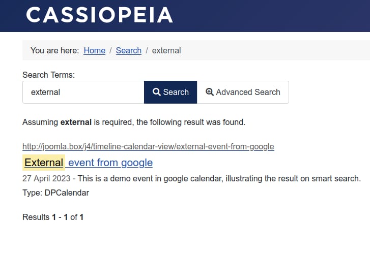 DPCalendar external events smart search