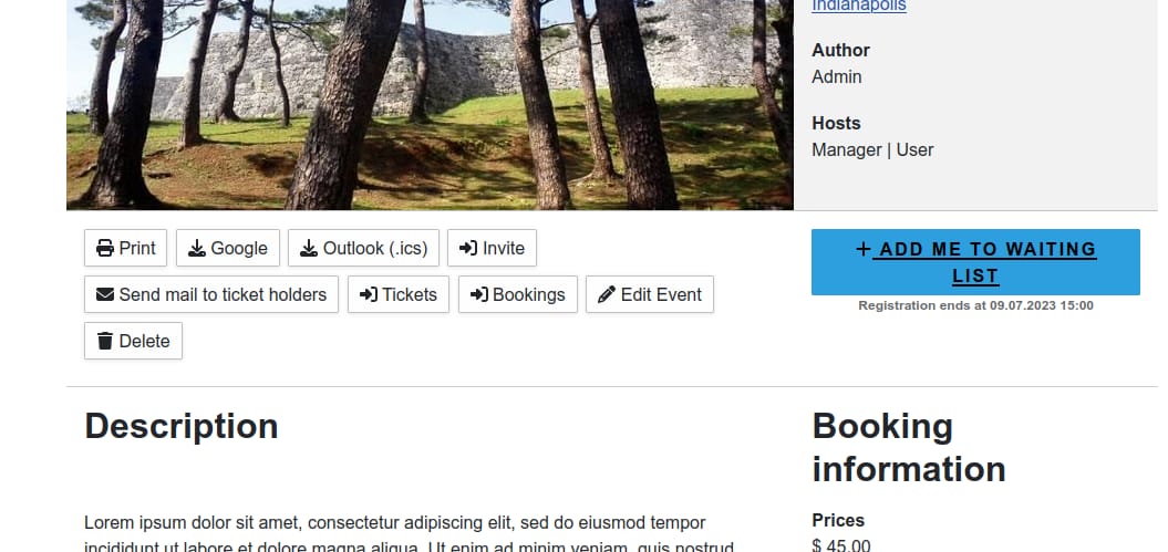 Event details view icons